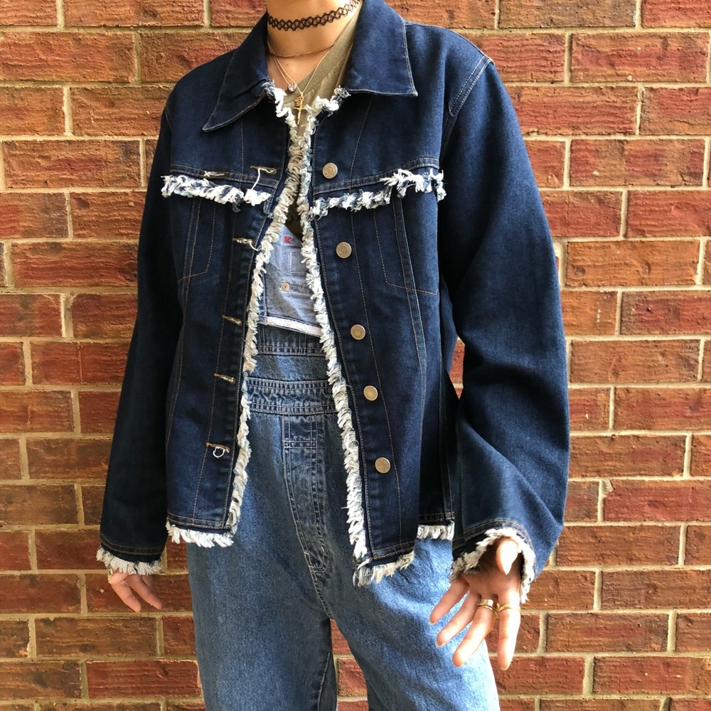 90’s/Y2k Vtg Frayed Denim Jacket - image 3